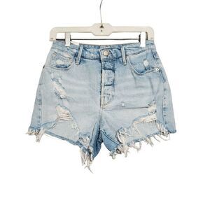 Good American Women's Split Back Pockets Destressed Bombshell Short 4/27